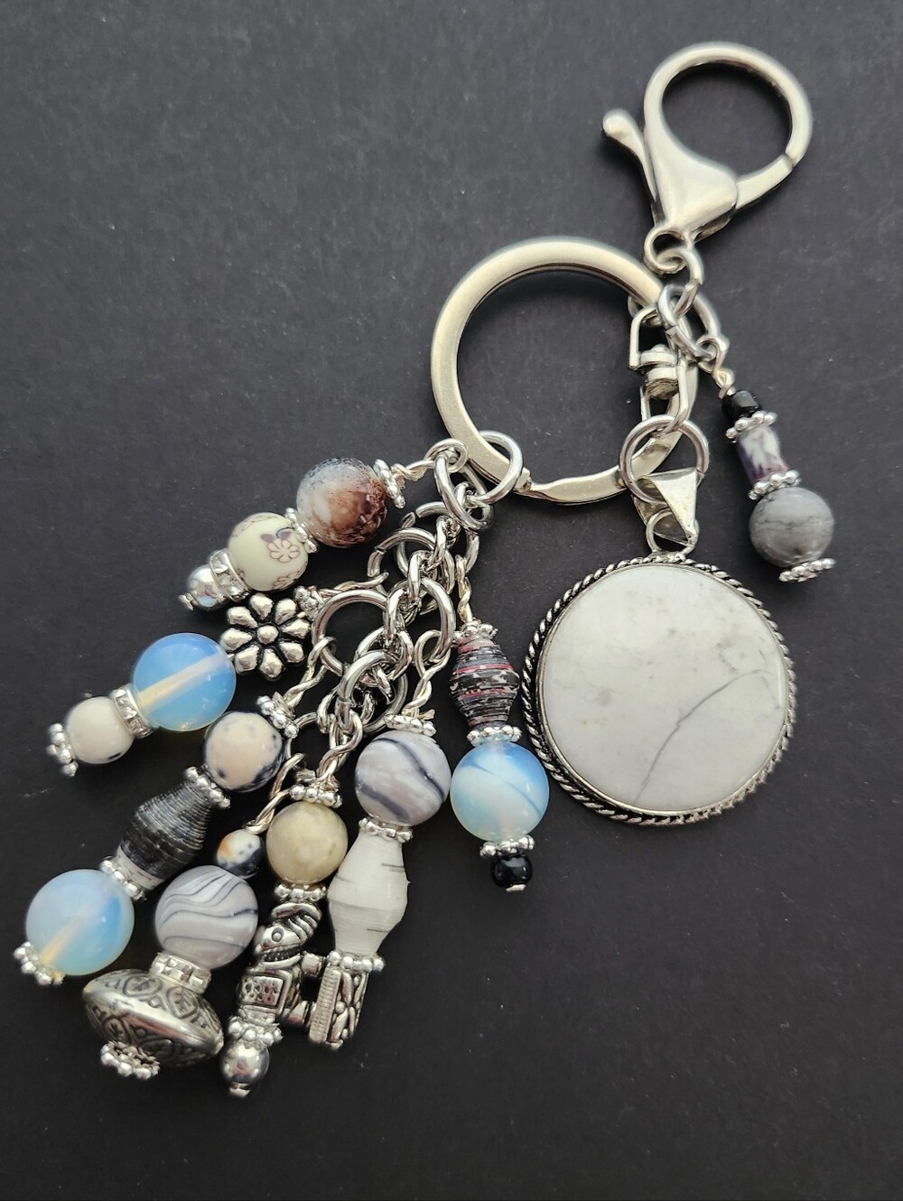 Howlite White Purse Charm or Keychain Opal  Paper Granite Handcrafted